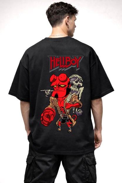 HELLBOY CARTOON GRAPHIC | BLACK OVERSIZED FIT TEE