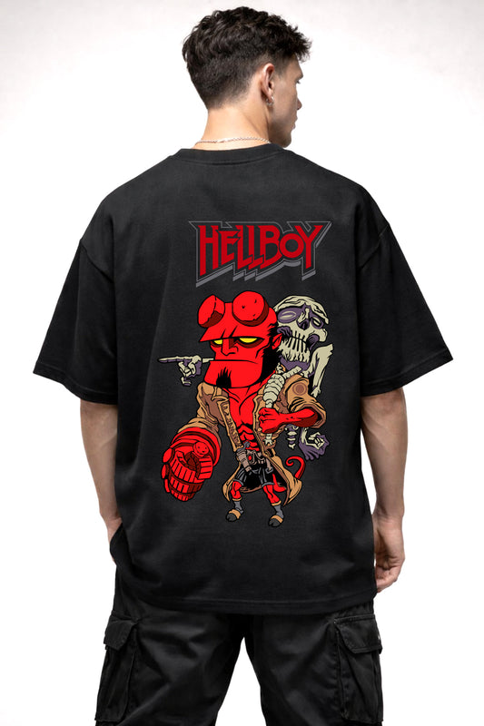 HELLBOY CARTOON GRAPHIC | BLACK OVERSIZED FIT TEE