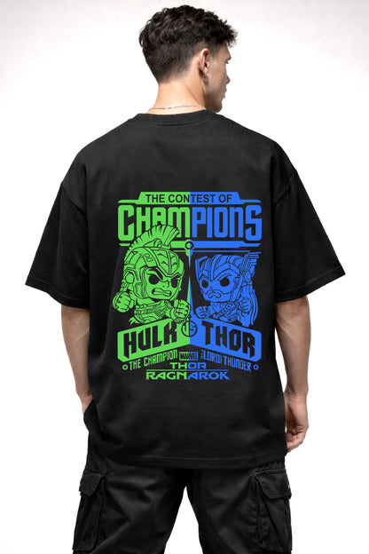 HULK VS THOR CARTOON GRAPHIC | BLACK OVERSIZED FIT TEE