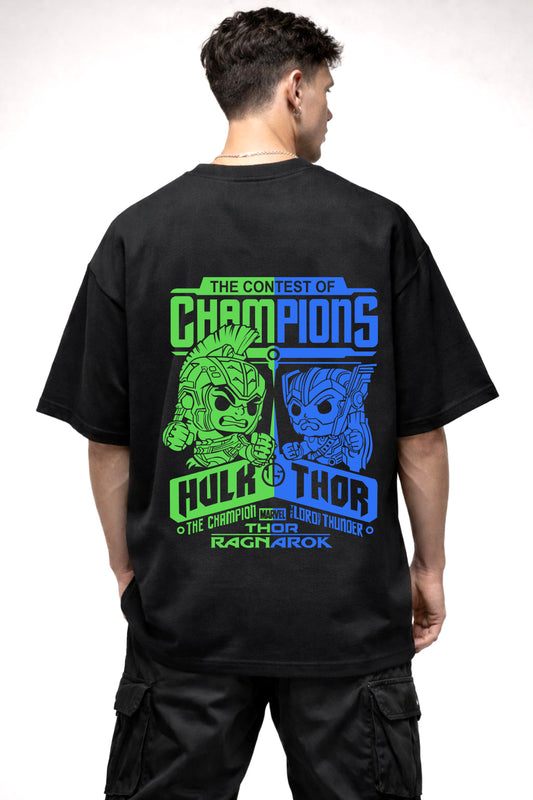 HULK VS THOR CARTOON GRAPHIC | BLACK OVERSIZED FIT TEE