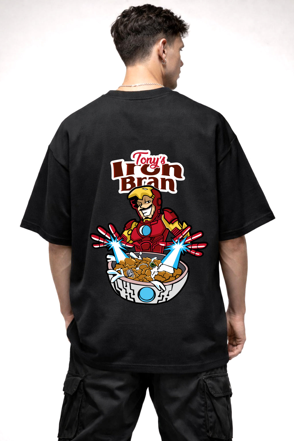 IRON BRAN CARTOON GRAPHIC | BLACK OVERSIZED FIT TEE