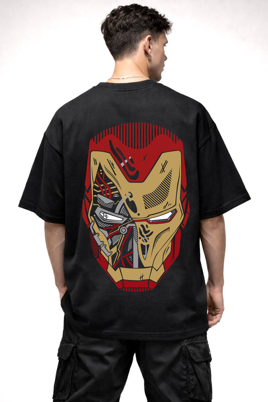IRONMAN MASK CARTOON GRAPHIC | BLACK OVERSIZED FIT TEE