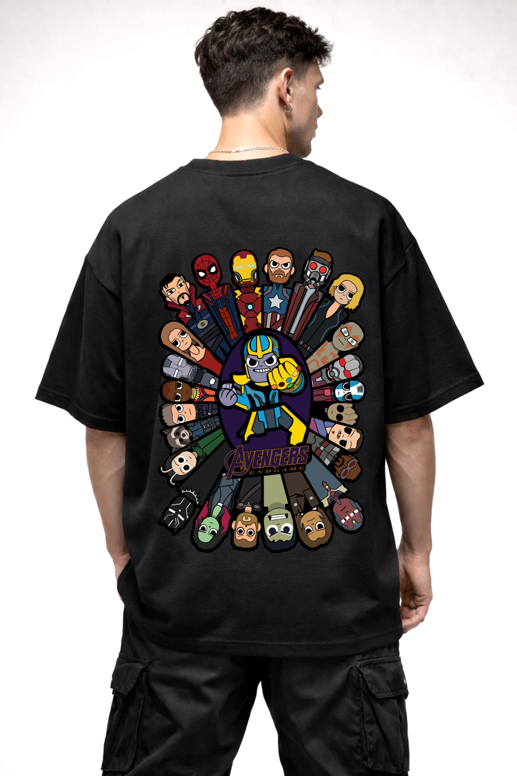 AVENGERS CARTOON GRAPHIC | BLACK OVERSIZED FIT TEE