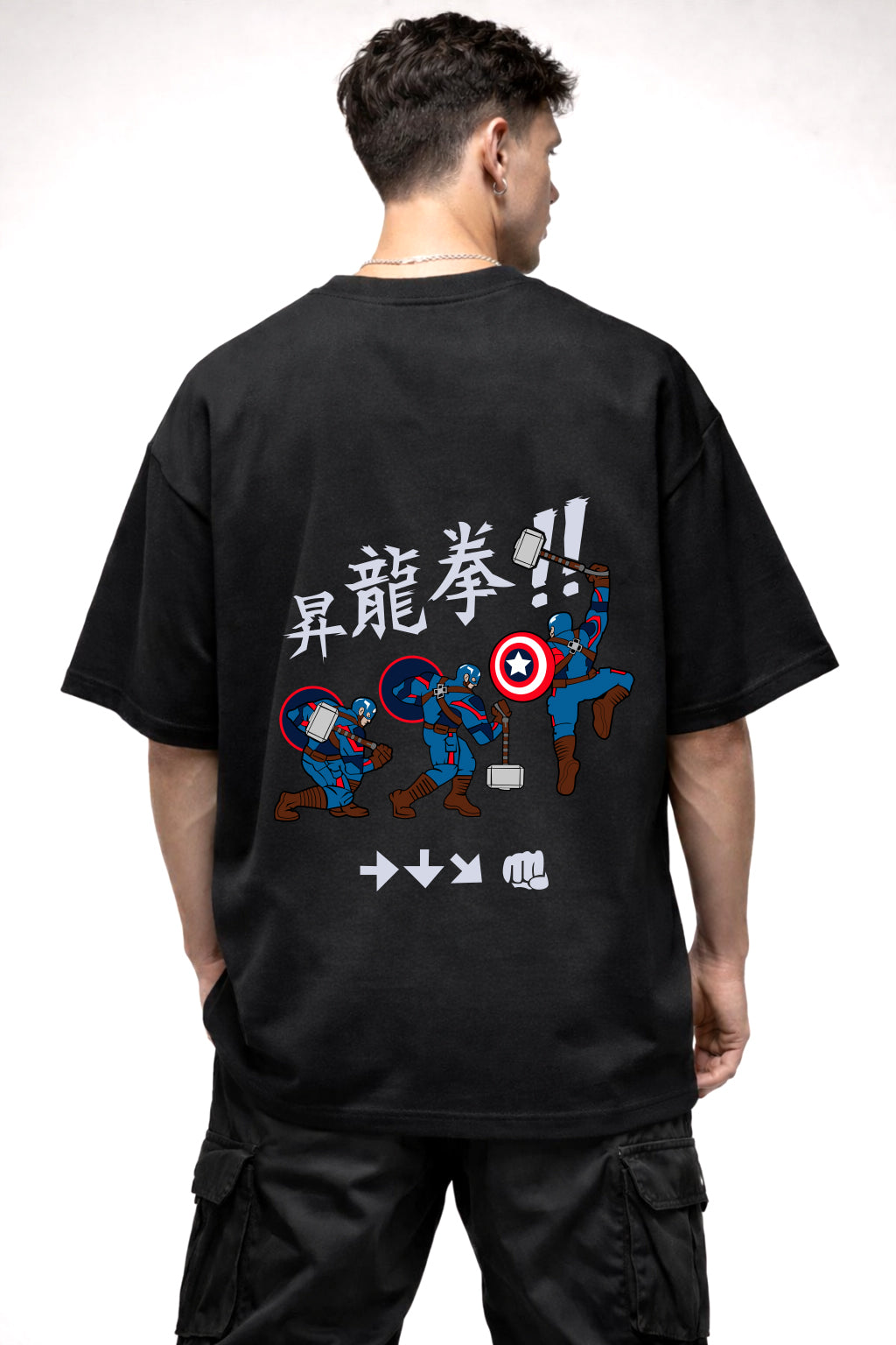 CAPTAIN AMERICA GRAPHIC | BLACK OVERSIZED FIT TEE