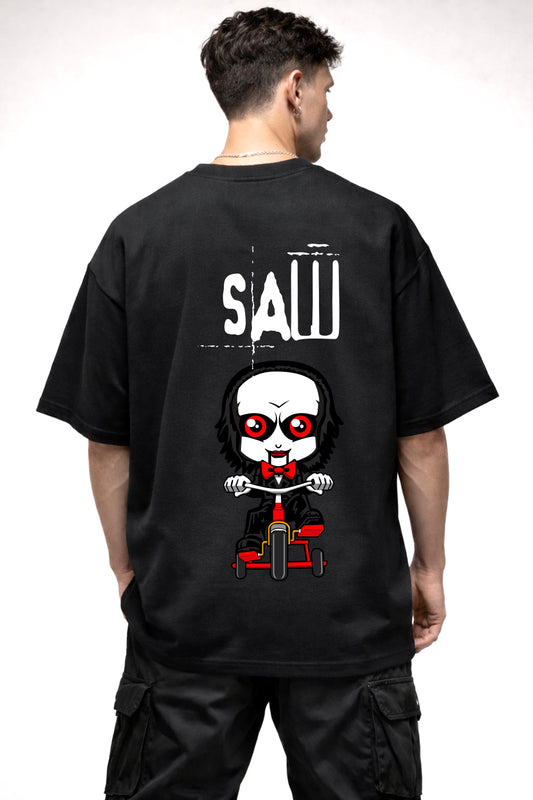 SAW CARTOON GRAPHIC | BLACK OVERSIZED FIT TEE