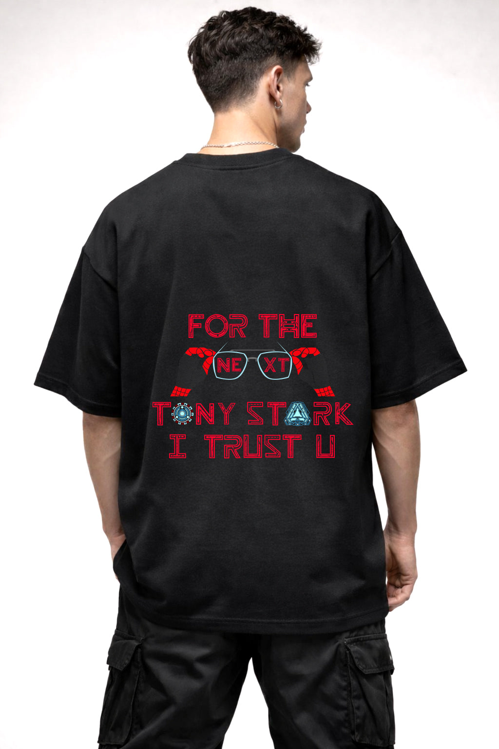 TONY STARK CARTOON GRAPHIC | BLACK OVERSIZED FIT TEE