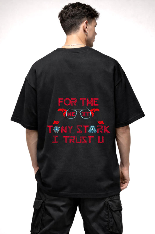 TONY STARK CARTOON GRAPHIC | BLACK OVERSIZED FIT TEE