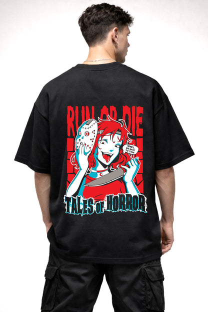 TALES OF HORROR CARTOON GRAPHIC | BLACK OVERSIZED FIT TEE