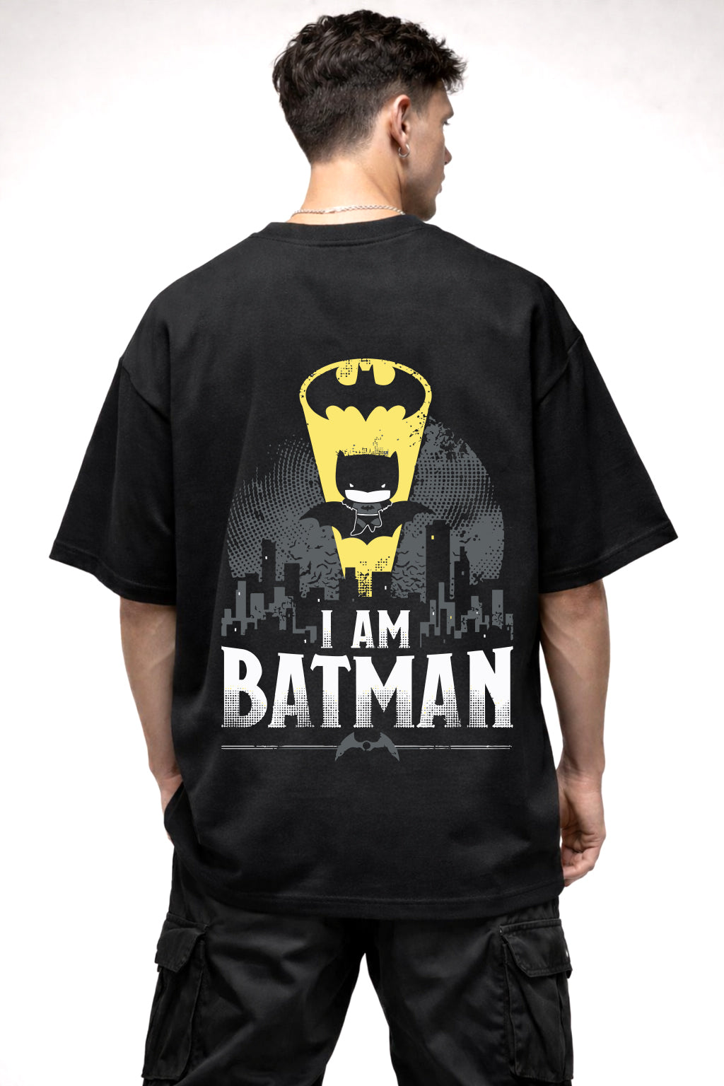 I AM BATMAN CARTOON GRAPHIC | BLACK OVERSIZED FIT TEE