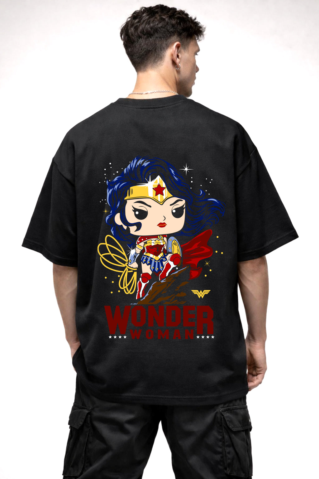 WONDER WOMEN CARTOON GRAPHIC | BLACK OVERSIZED FIT TEE