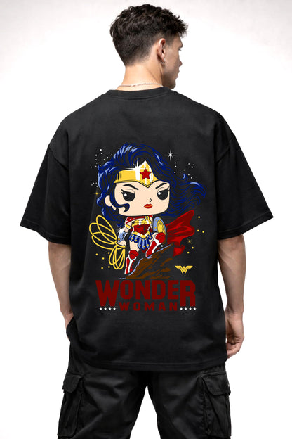 WONDER WOMEN CARTOON GRAPHIC | BLACK OVERSIZED FIT TEE