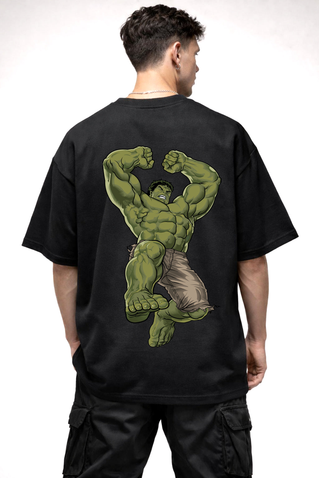 ANGRY GREY HULK GRAPHIC | BLACK OVERSIZED FIT TEE