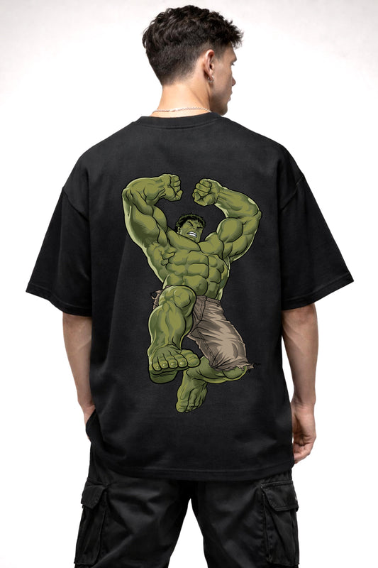 ANGRY GREY HULK GRAPHIC | BLACK OVERSIZED FIT TEE