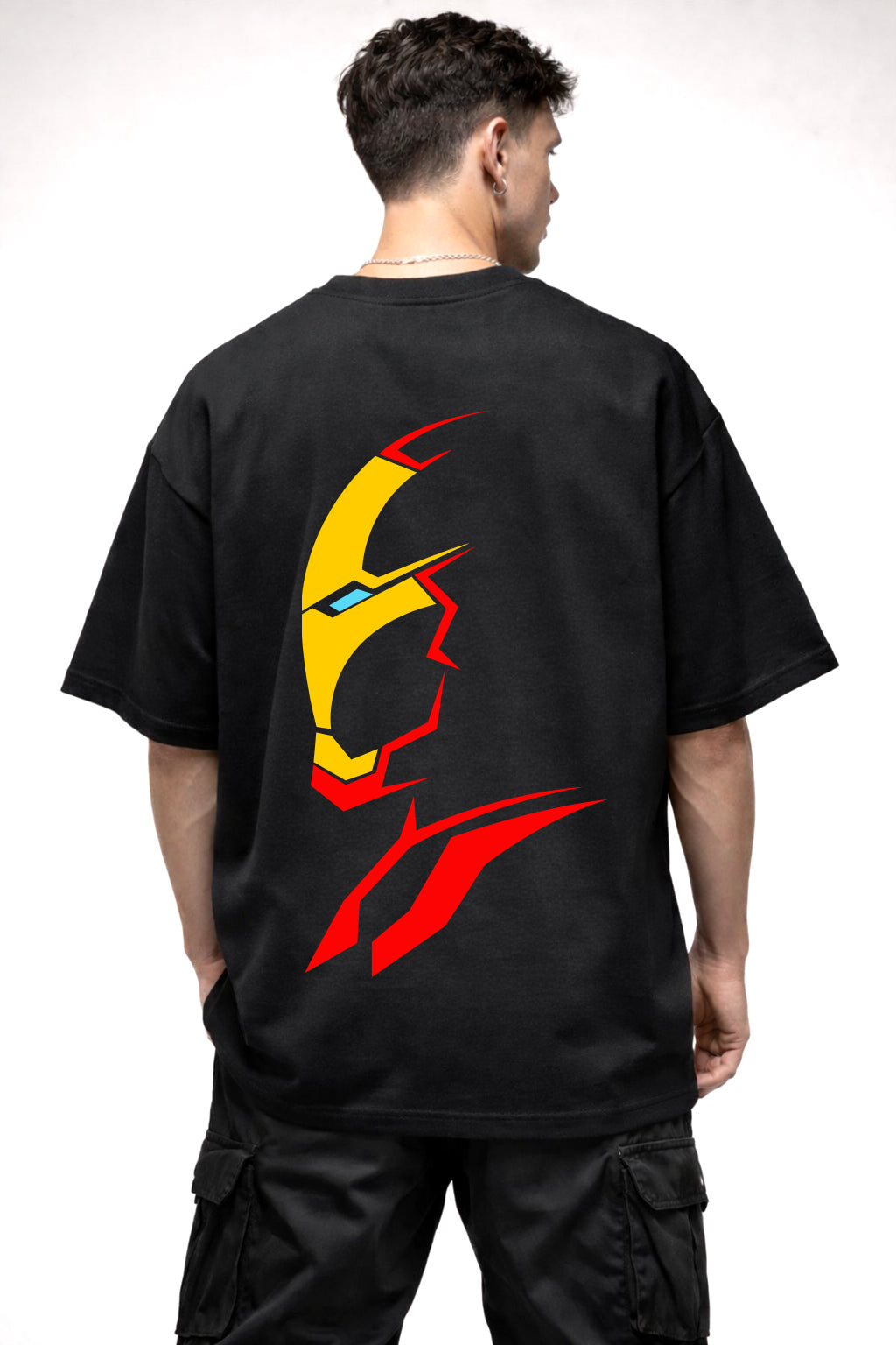 IRON MAN HELMET GRAPHIC | BLACK OVERSIZED FIT TEE