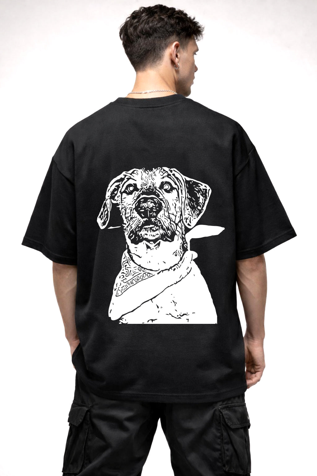 BLACK AND WHITE DOG GRAPHIC | BLACK OVERSIZED FIT TEE