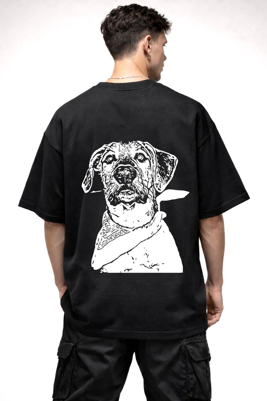 BLACK AND WHITE DOG GRAPHIC | BLACK OVERSIZED FIT TEE