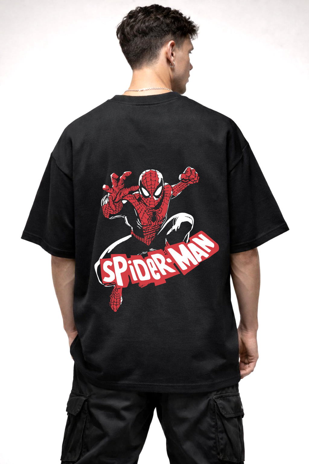 SPIDER MAN FIGHTING GRAPHIC | BLACK OVERSIZED FIT TEE