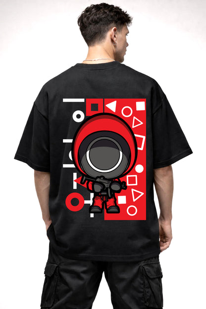 SQUID GAME GUARD CARTOON GRAPHIC | BLACK OVERSIZED FIT TEE