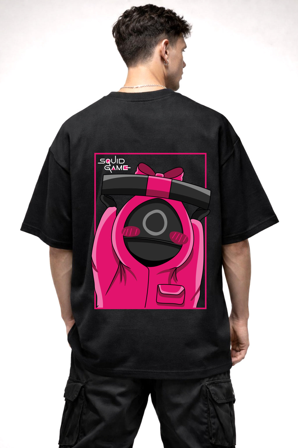 SQUID GAME POOKIE GUARD CARTOON GRAPHIC | BLACK OVERSIZED FIT TEE