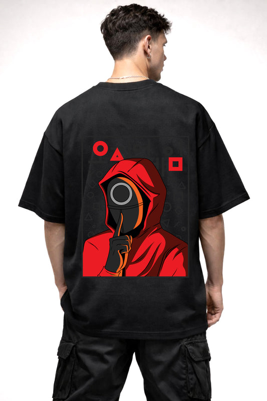 SQUID GAME GUARD CARTOON GRAPHIC | BLACK OVERSIZED FIT TEE