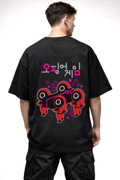 SQUID GAME CARTOON GRAPHIC | BLACK OVERSIZED FIT TEE