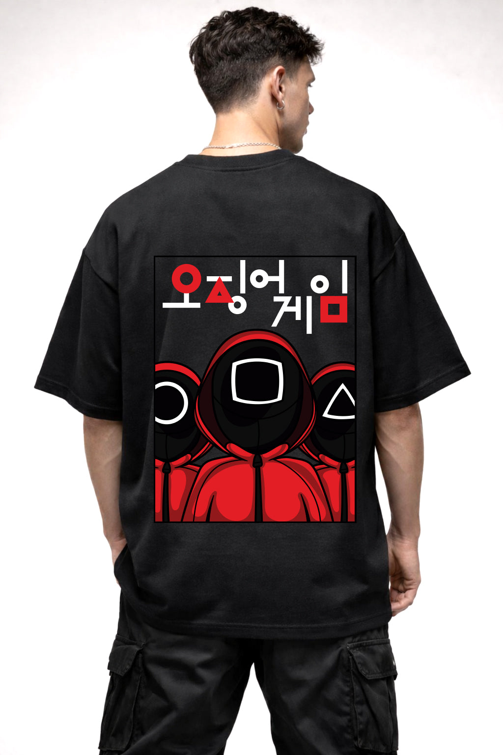 SQUID GAME ARMY CARTOON GRAPHIC | BLACK OVERSIZED FIT TEE