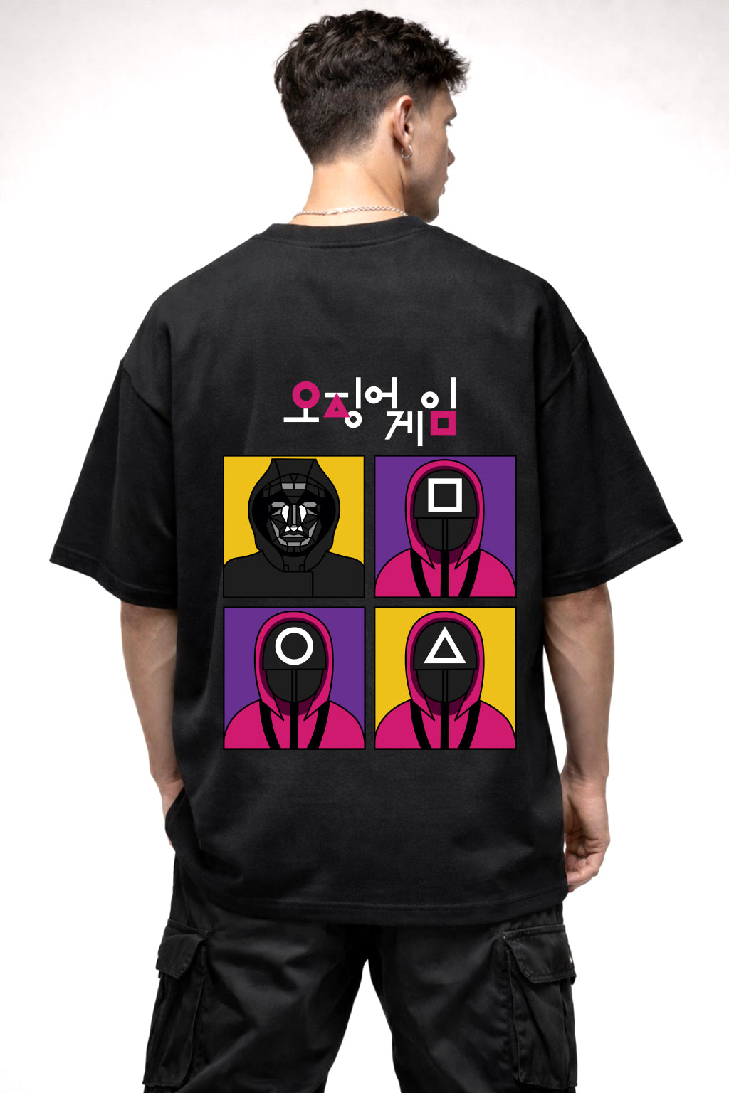 SQUID GAME ARMY CARTOON GRAPHIC | BLACK OVERSIZED FIT TEE