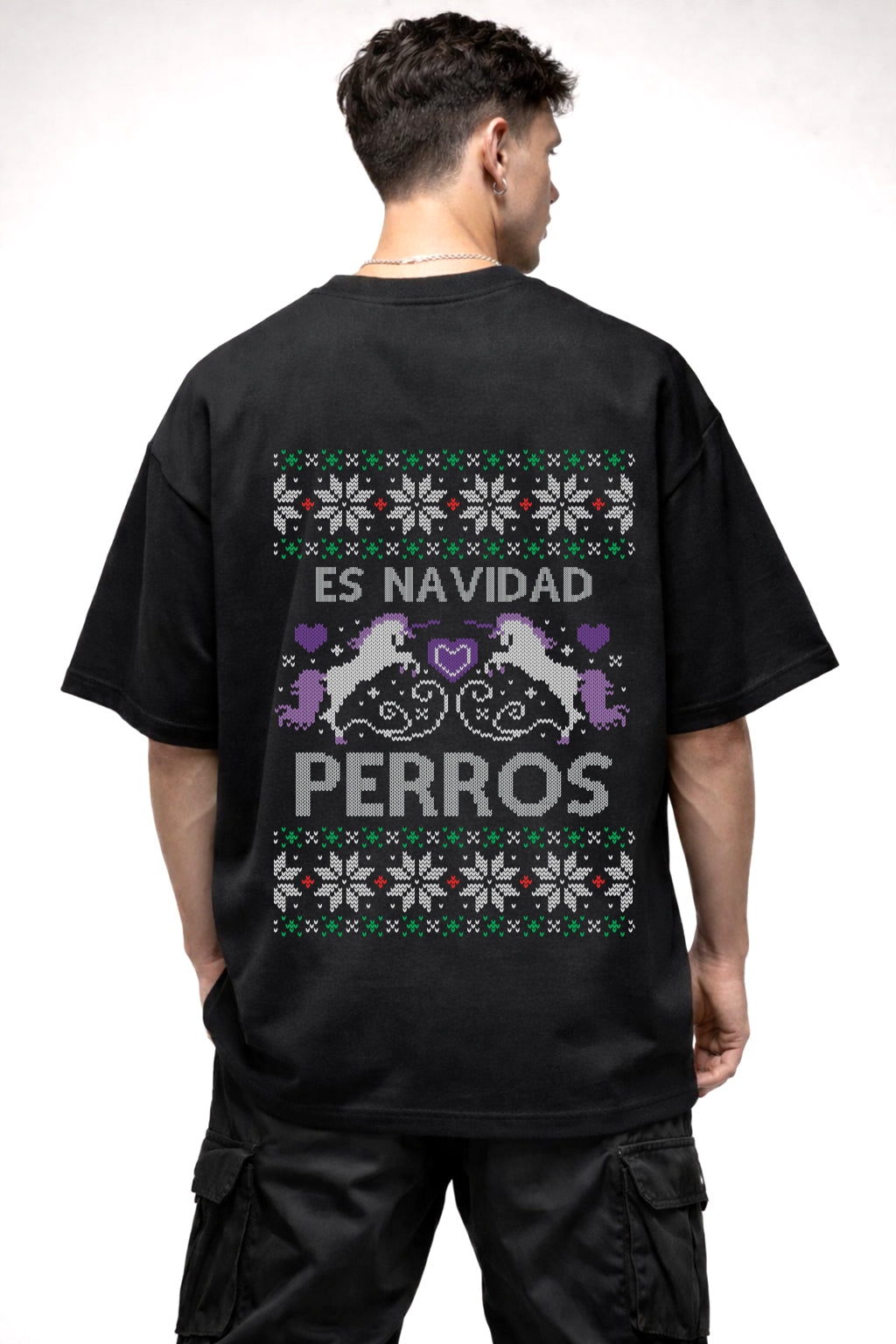 ES NAVIDAD PERROS GAPHIC | BLACK OVERSIZED FIT TEE
