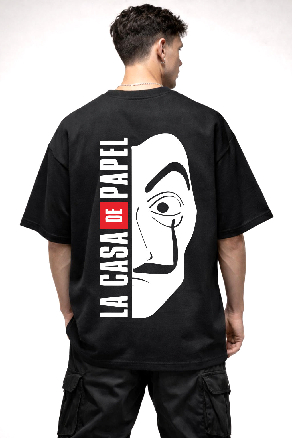 MONEY HEIST MASK GAPHIC | BLACK OVERSIZED FIT TEE
