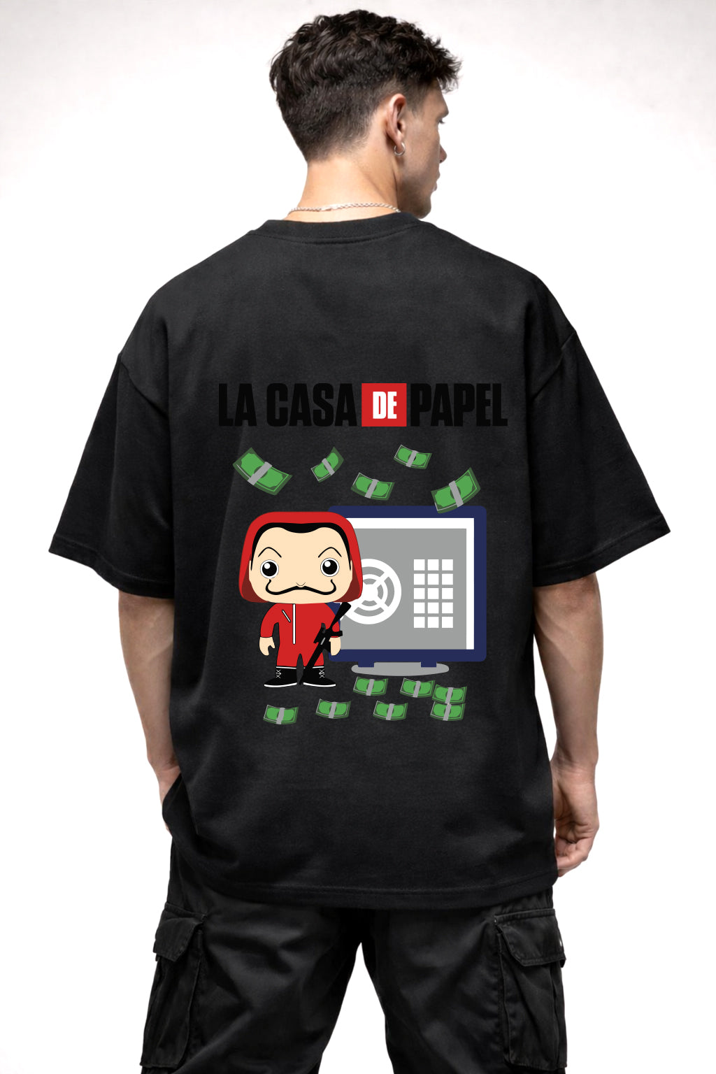 MONEY HEIST CARTOON GAPHIC | BLACK OVERSIZED FIT TEE