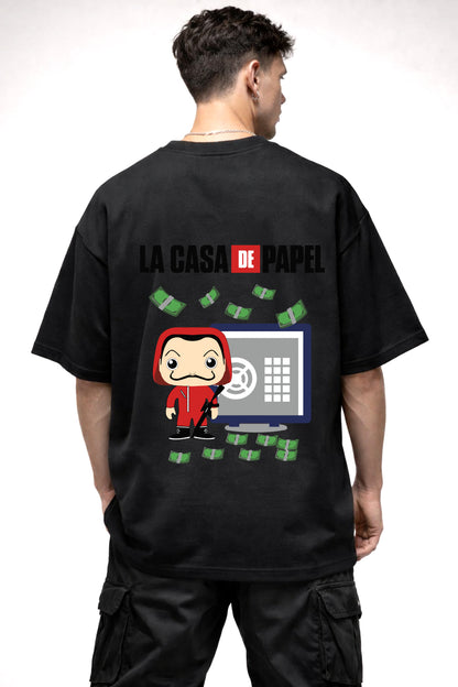 MONEY HEIST CARTOON GAPHIC | BLACK OVERSIZED FIT TEE
