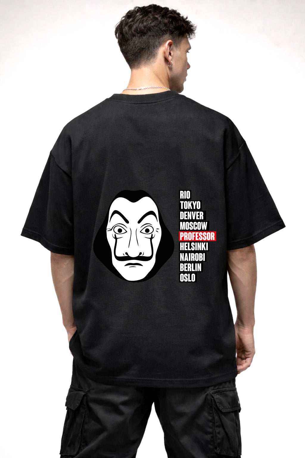 MONEY HEIST MASK GAPHIC | BLACK OVERSIZED FIT TEE