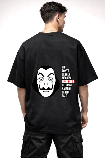 MONEY HEIST MASK GAPHIC | BLACK OVERSIZED FIT TEE