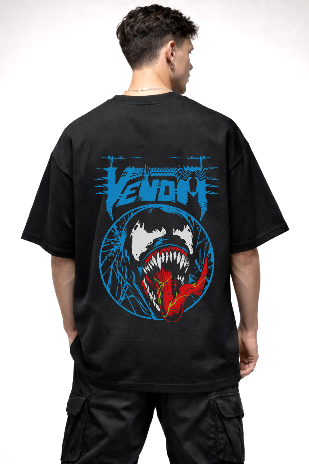 VENOM BLUE AND BLACK GRAPHIC | BLACK OVERSIZED FIT TEE