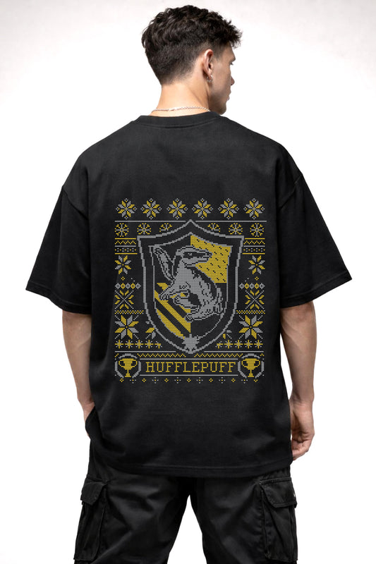 HARRY POTTER HUFFLEPUFF LOGO GRAPHIC | BLACK OVERSIZED FIT TEE