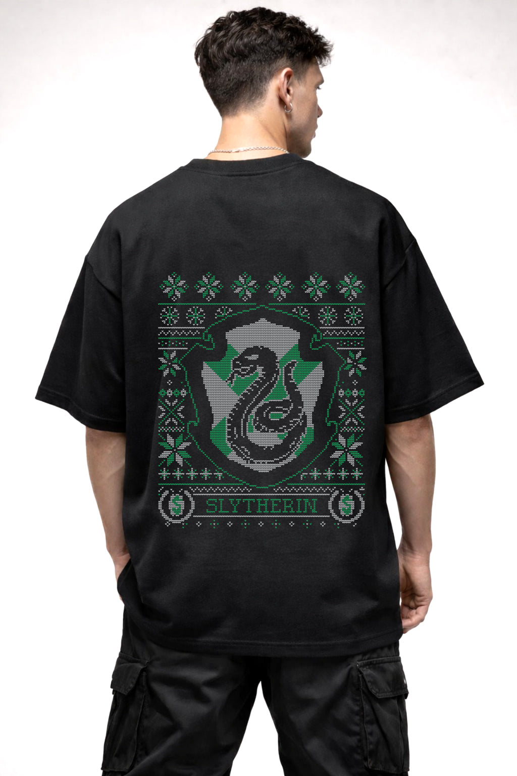 HARRY POTTER SLYTHERIN LOGO GRAPHIC | BLACK OVERSIZED FIT TEE