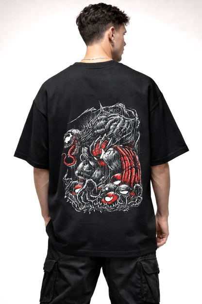 VENOM VS SPIDER MAN LOGO GRAPHIC | BLACK OVERSIZED FIT TEE