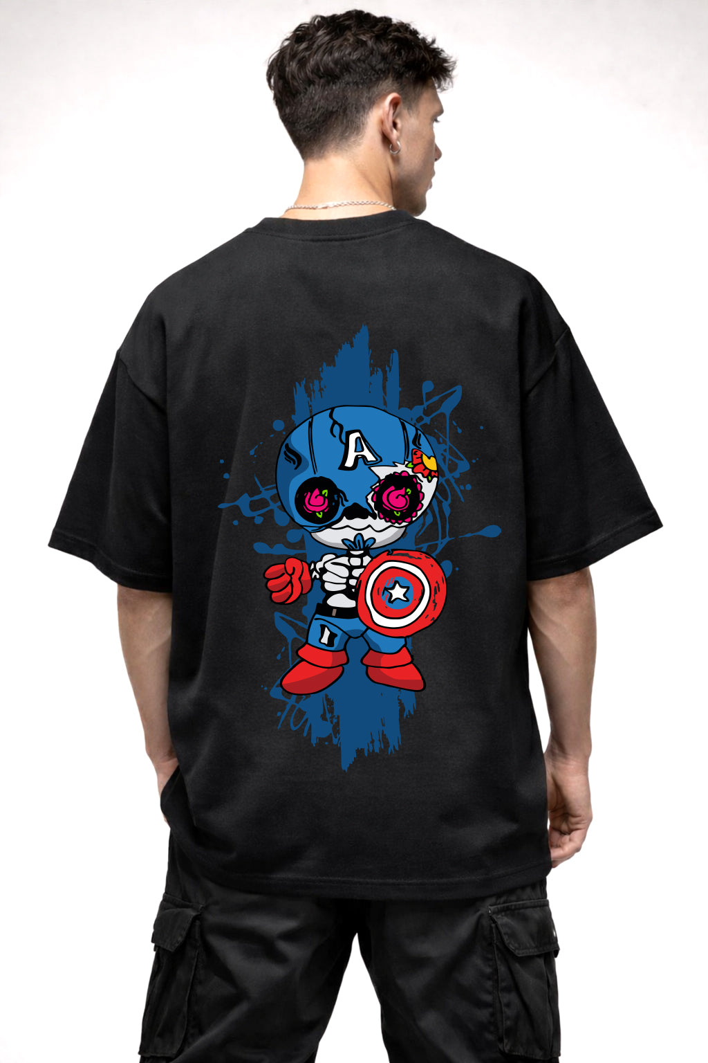 CAPTAIN AMERICA CARTOON GRAPHIC | BLACK OVERSIZED FIT TEE