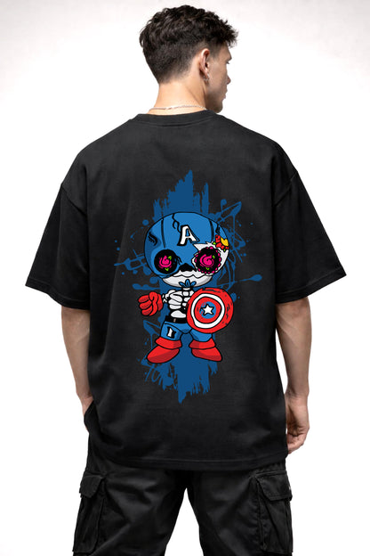 CAPTAIN AMERICA CARTOON GRAPHIC | BLACK OVERSIZED FIT TEE