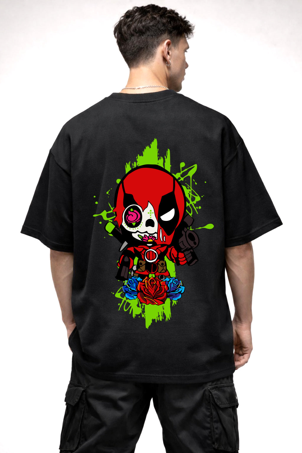 DEAD POOL CARTOON GRAPHIC | BLACK OVERSIZED FIT TEE