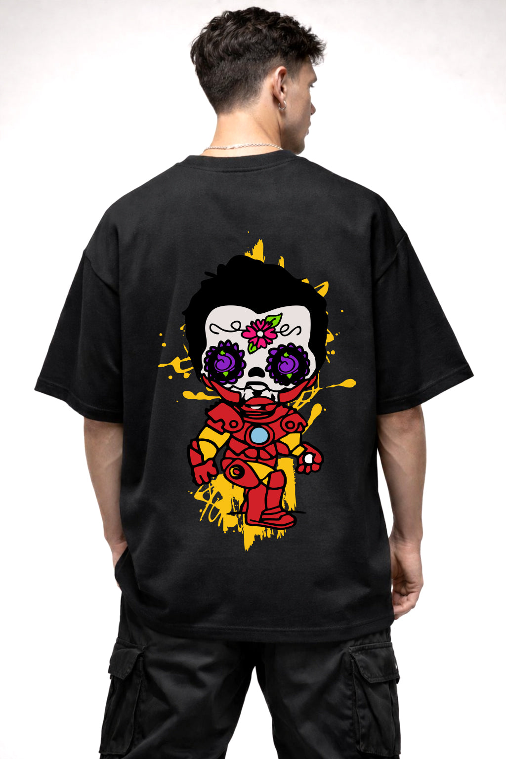 IRON MAN CARTOON GRAPHIC | BLACK OVERSIZED FIT TEE