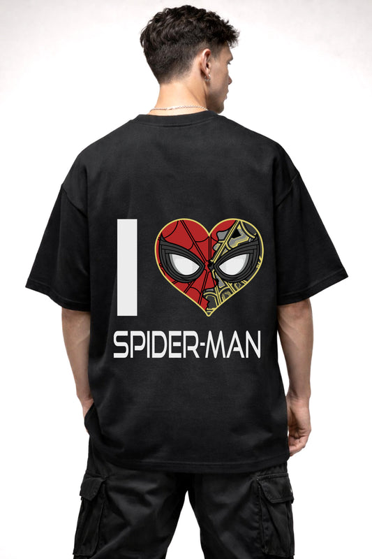 SPIDERMAN RED AND BLACK MASK LOGO GRAPHIC | BLACK OVERSIZED FIT TEE
