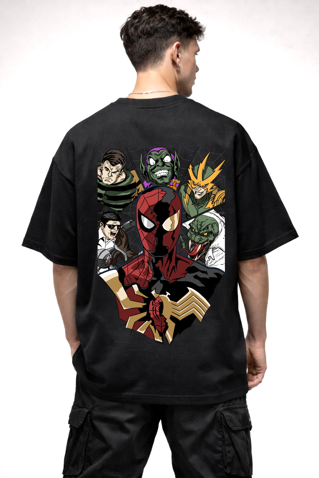 SPIDERMAN AND VILLAIN GRAPHIC | BLACK OVERSIZED FIT TEE