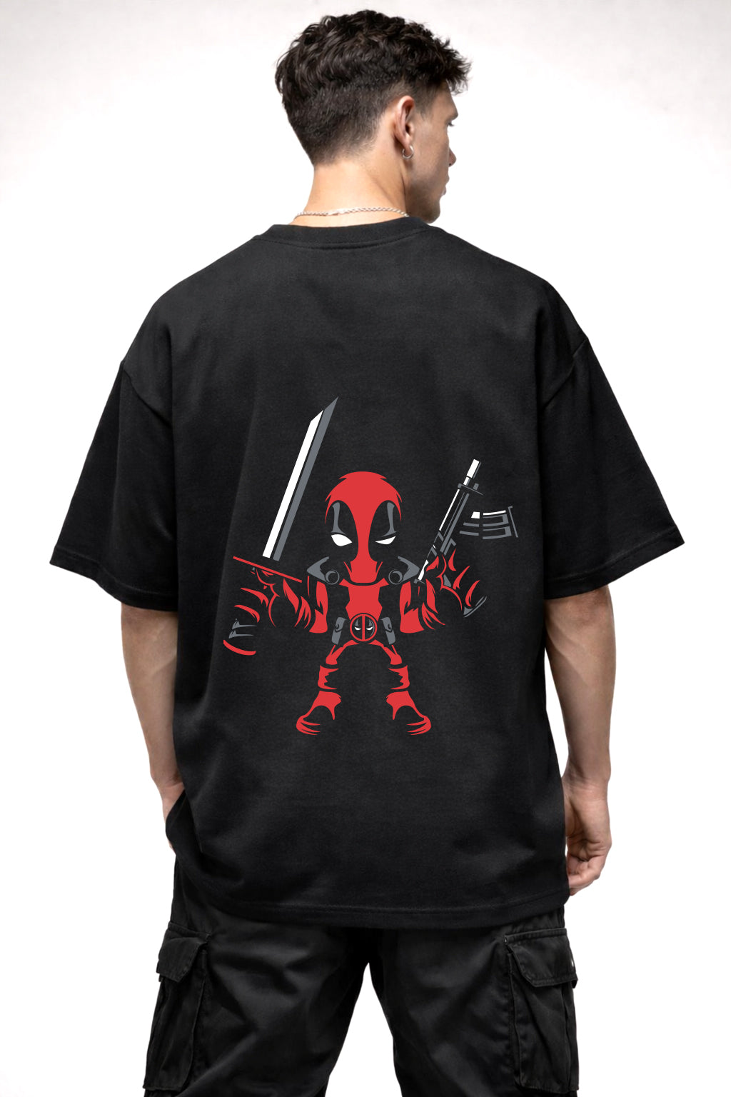 DEAD POOL WITH WEAPONS GRAPHIC | BLACK OVERSIZED FIT TEE