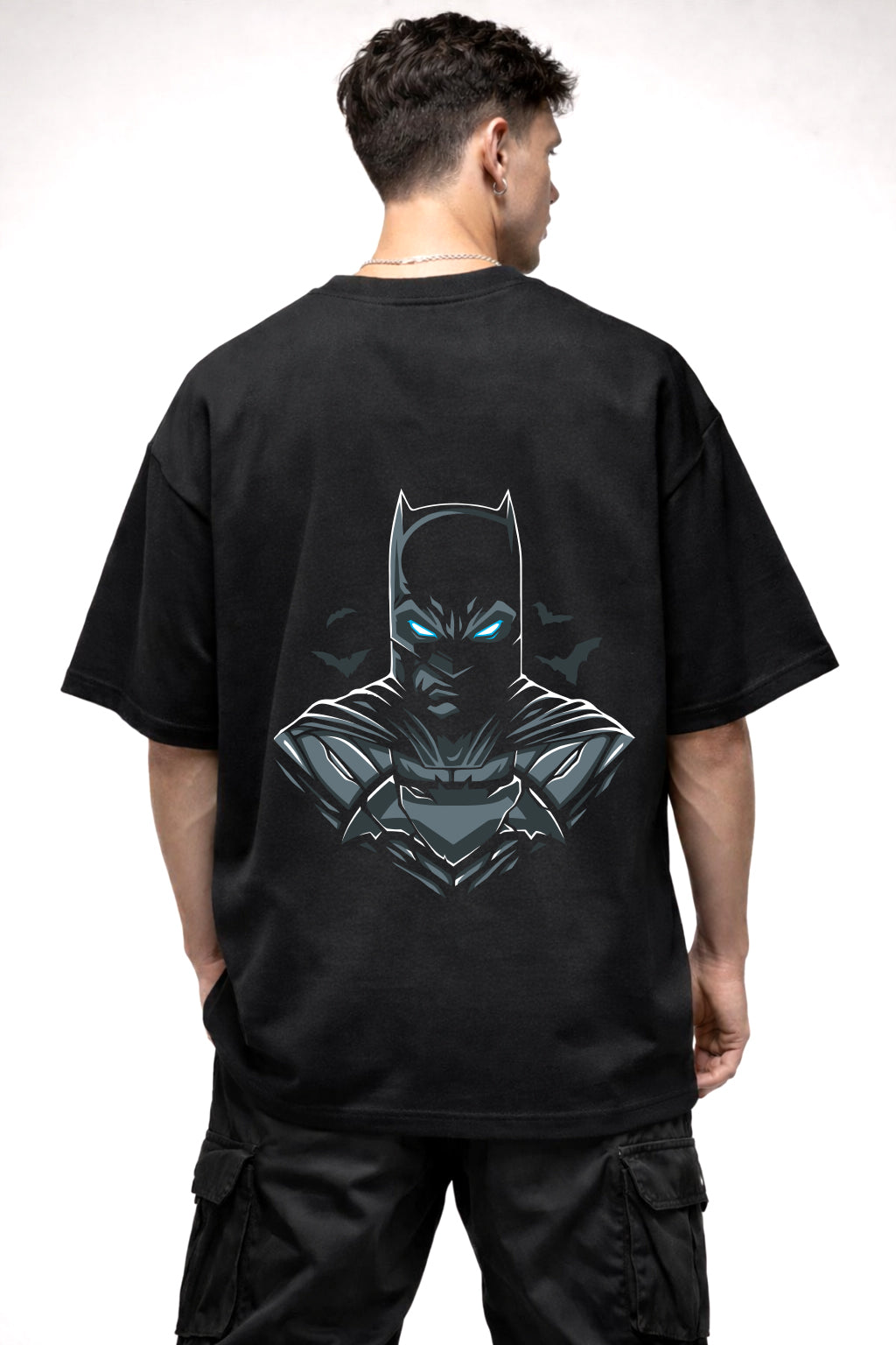 BATMAN BLUE EYE LOGO GRAPHIC | BLACK OVERSIZED FIT TEE