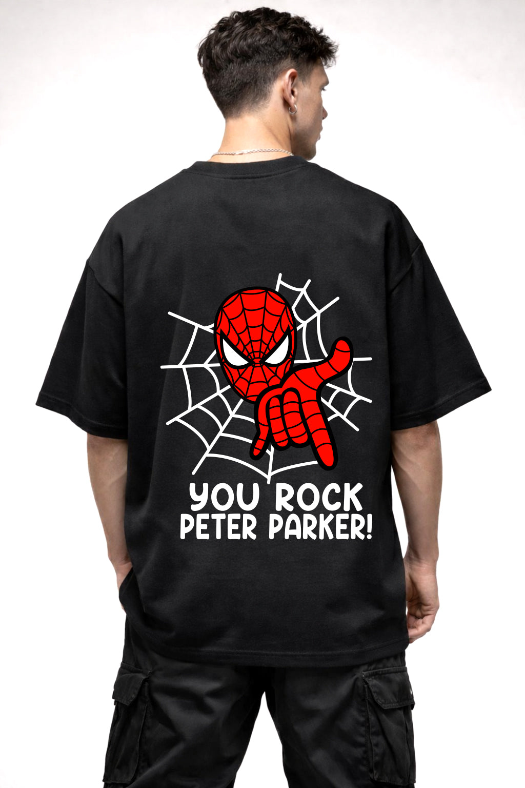 YOU ROCK PETER PARKER GRAPHIC | BLACK OVERSIZED FIT TEE