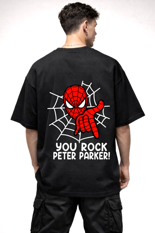 YOU ROCK PETER PARKER GRAPHIC | BLACK OVERSIZED FIT TEE