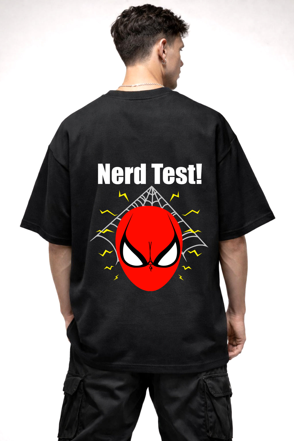 NERD TEST SPIDERMAN GRAPHIC | BLACK OVERSIZED FIT TEE