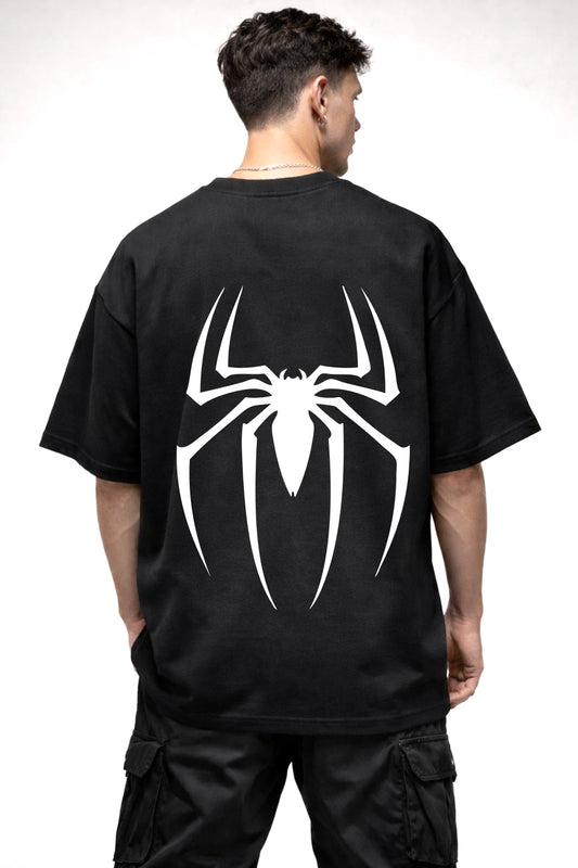SPIDERMAN BLACK AND WHITE LOGO GRAPHIC | BLACK OVERSIZED FIT TEE
