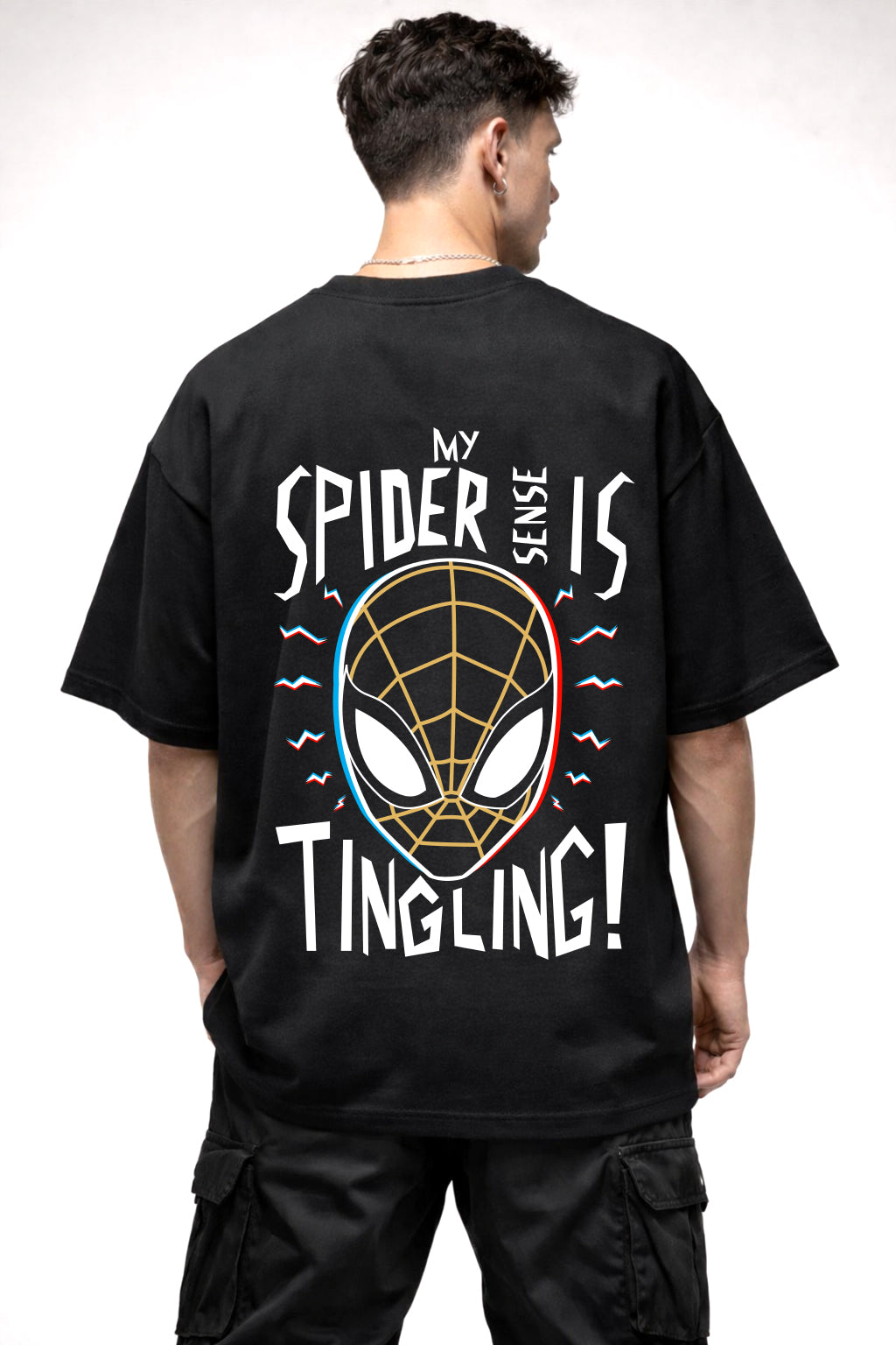 SPIDERSENSE TINGLING MASK GRAPHIC | BLACK OVERSIZED FIT TEE